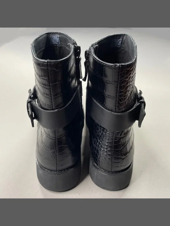 NEW Fit Flop Shoes Womens 9 black leather helmi ankle boots alligator goth moto - Picture 5 of 12